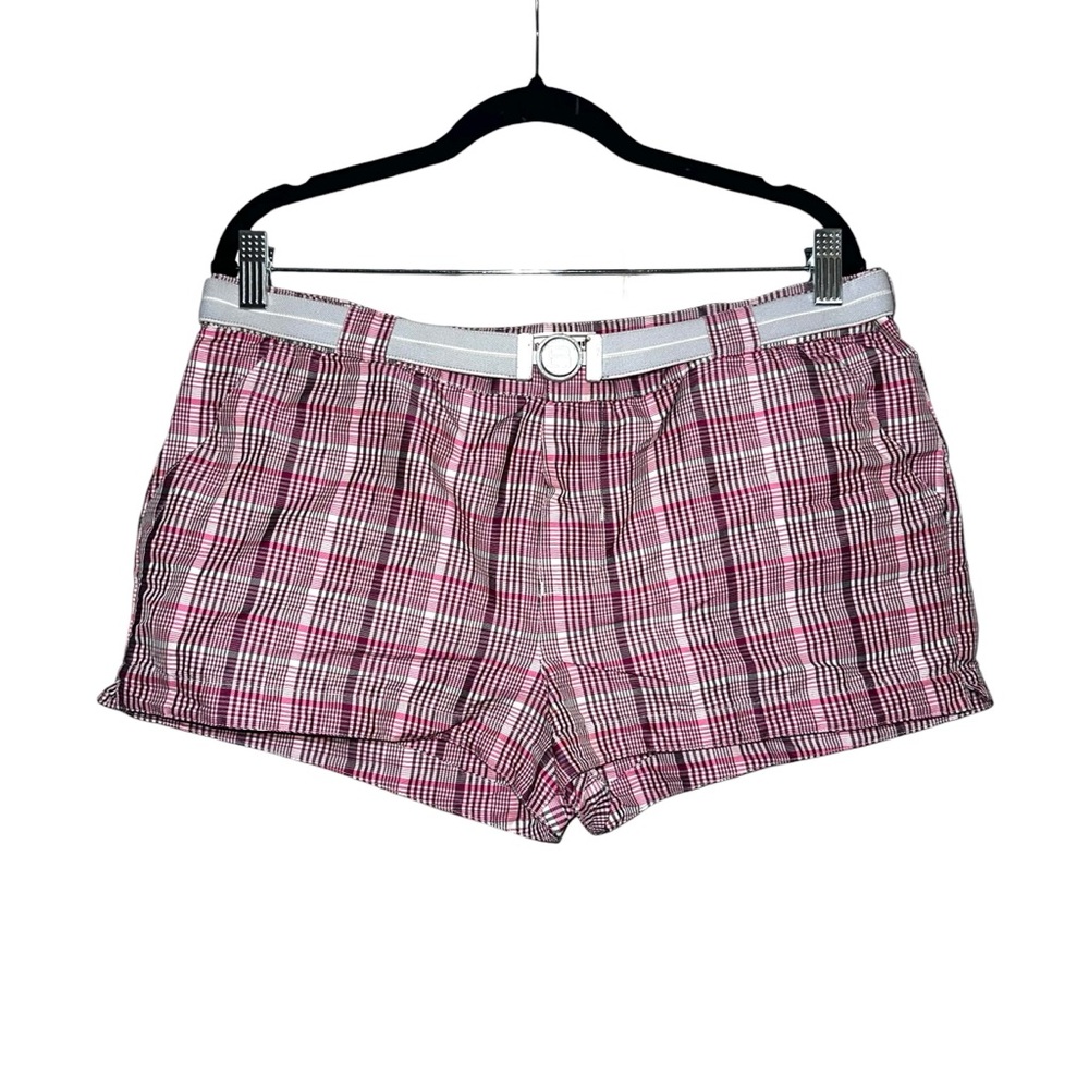 Robinson Les Bains Plaid Pink Lined Belted Swim Shorts LARGE
